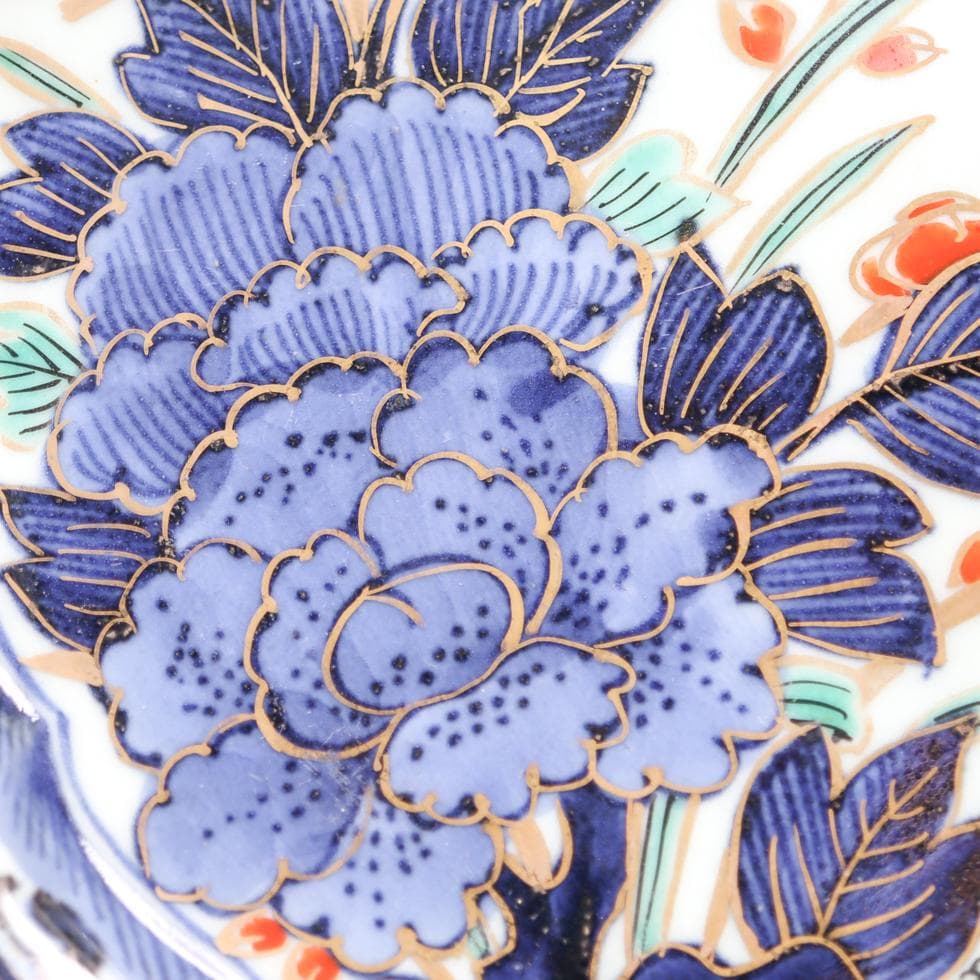古伊万里 大明成化年製 唐獅子牡丹 飾皿 22cm 収納箱付