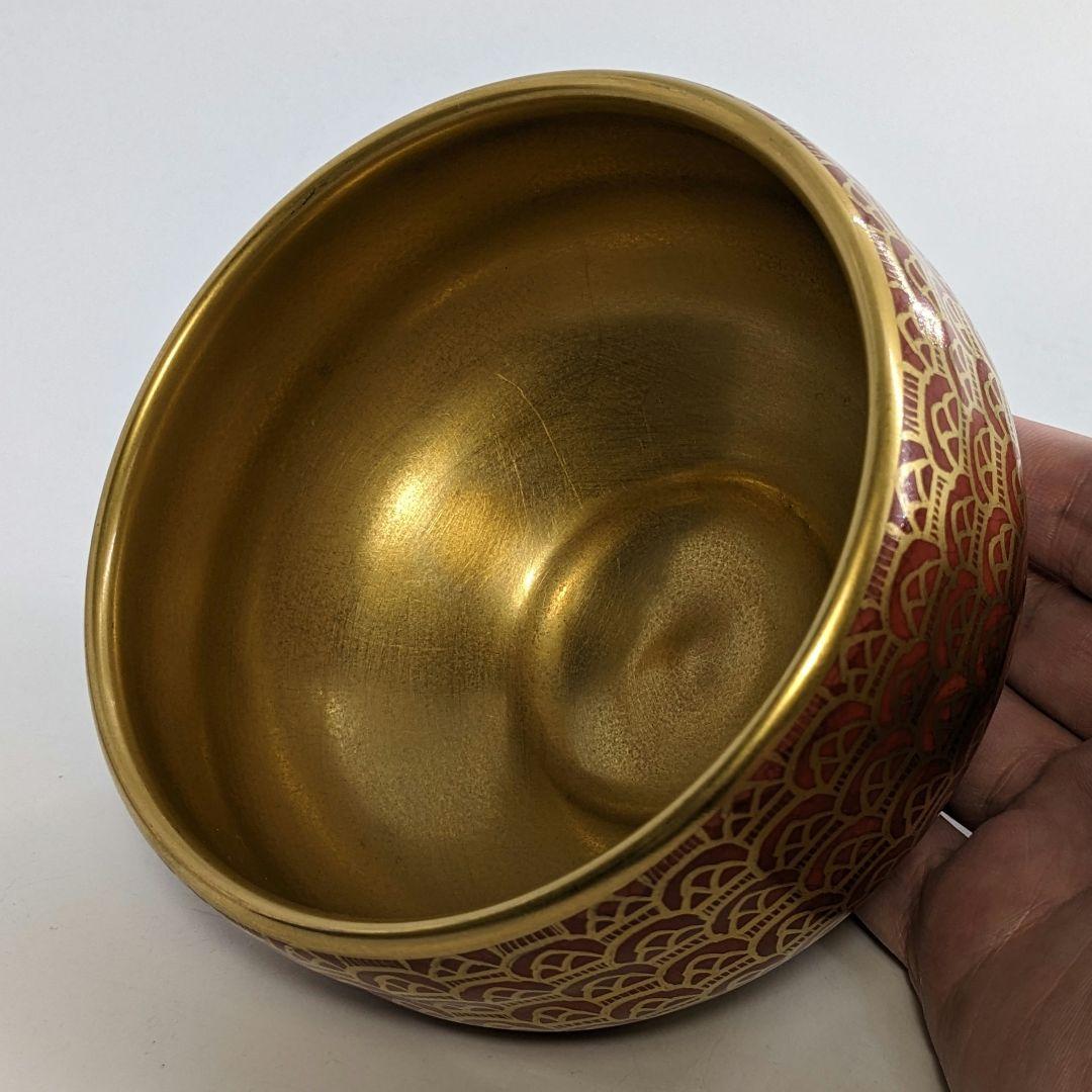 明山 九谷焼 金彩波文茶盌 共箱合布 抹茶碗 抹茶茶碗 茶道具 茶器 食器 茶陶