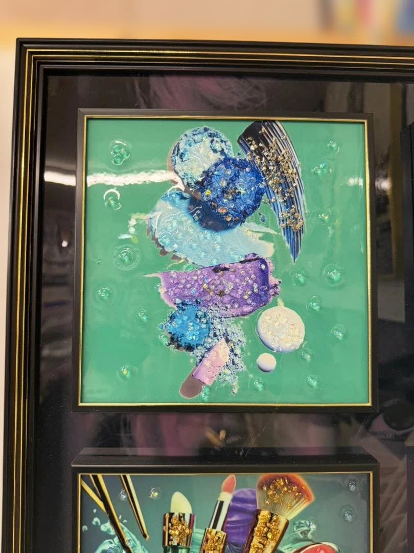 アートパネル　水晶絵　ブルー　コスメ　グリーン　美容　キラキラ　51　壁掛け　額