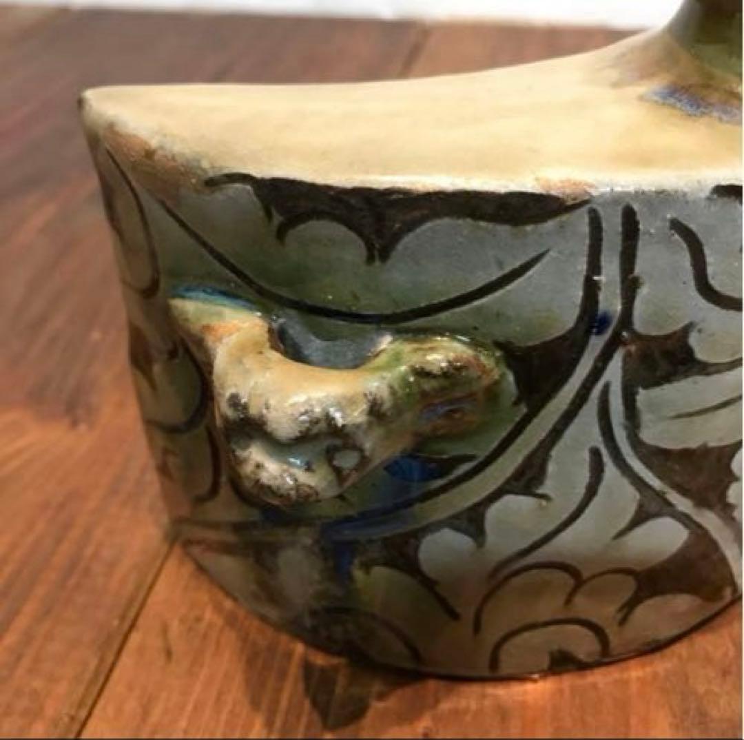 美品　抱瓶　焼物　沖縄　酒器　陶芸　飾りの持ち手が素敵な　丁寧なつくり