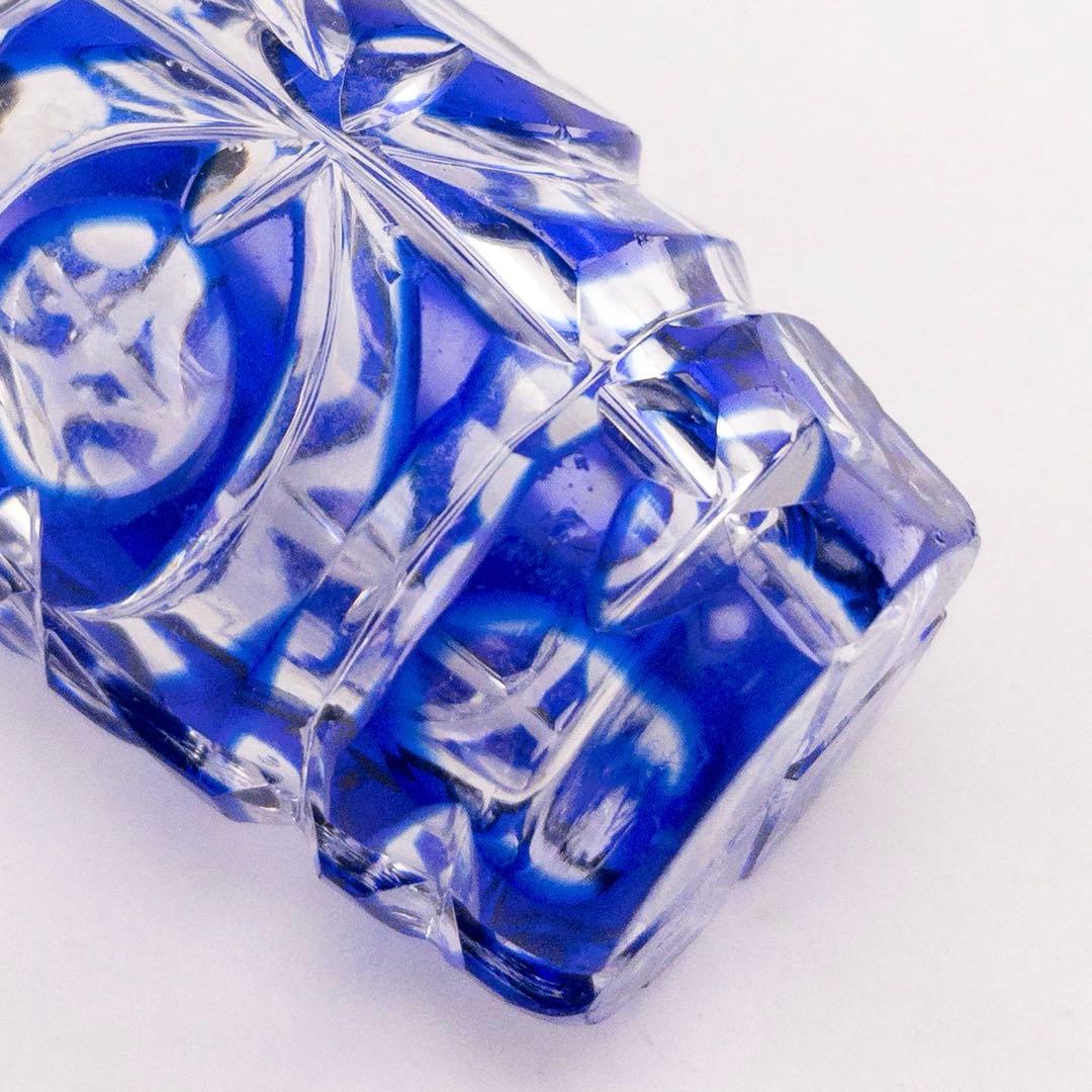 英国製 純銀蓋 19世紀 アンティーク ブルー カットグラス 香水瓶