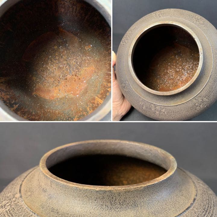 D866 送料無料　真形釜　浜松地紋　釜師浄義　茶釜　在銘　茶道具　茶室　共箱
