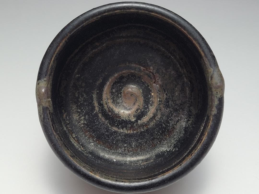 黒釉 竹節型 三足香炉 宋元時代 幅約7.6cm