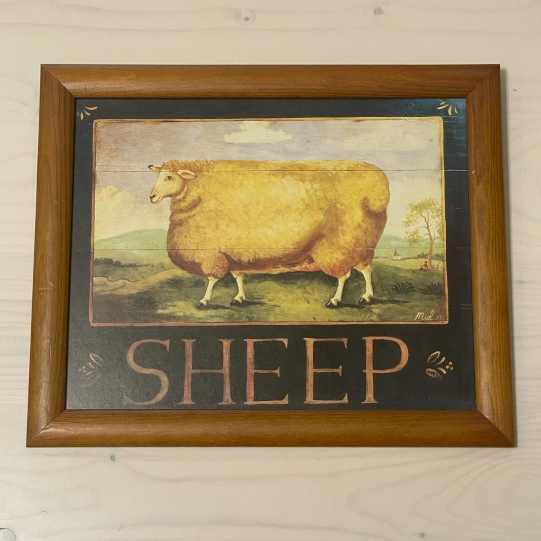 イギリス購入★木製額入り絵 PIG & SHEEP