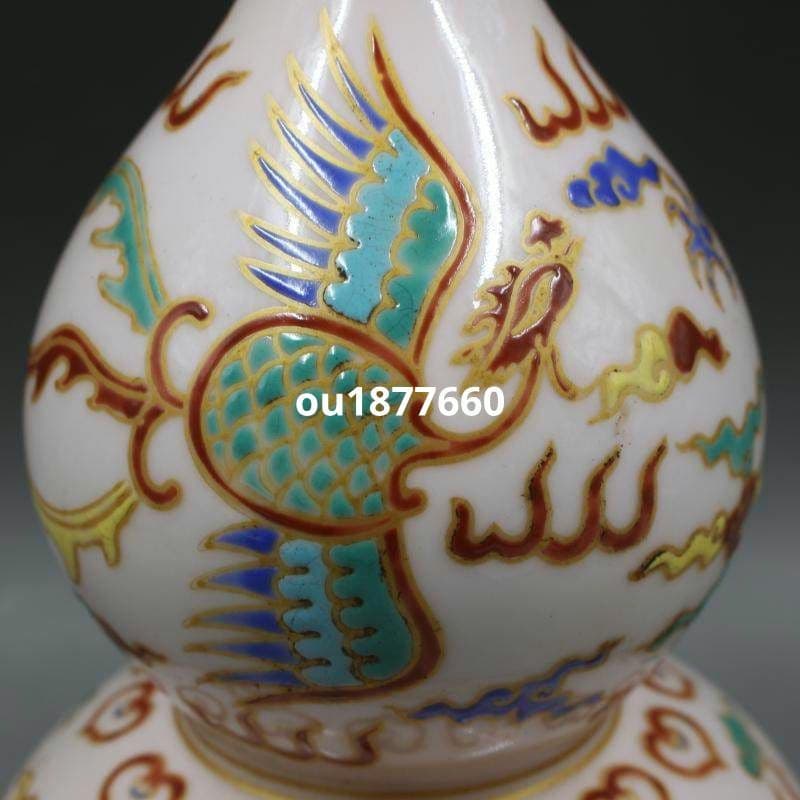 青花五彩龍鳳紋瓢簞瓶 景徳鎮 陶磁器 装飾品 現代工芸品 美術品 置物