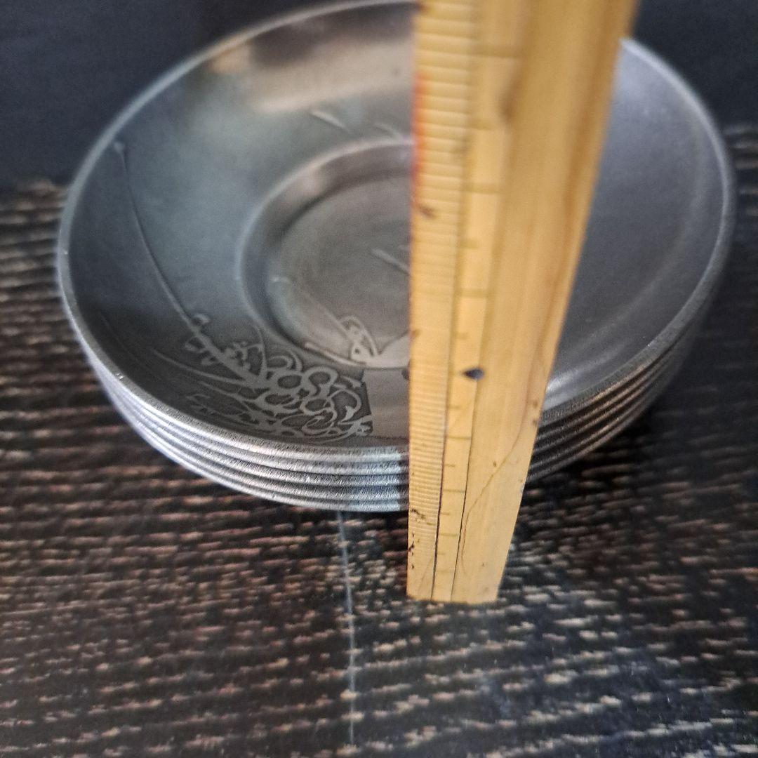 古美術　古錫　間村自造　　茶托　精密技巧図　柄違い　５托