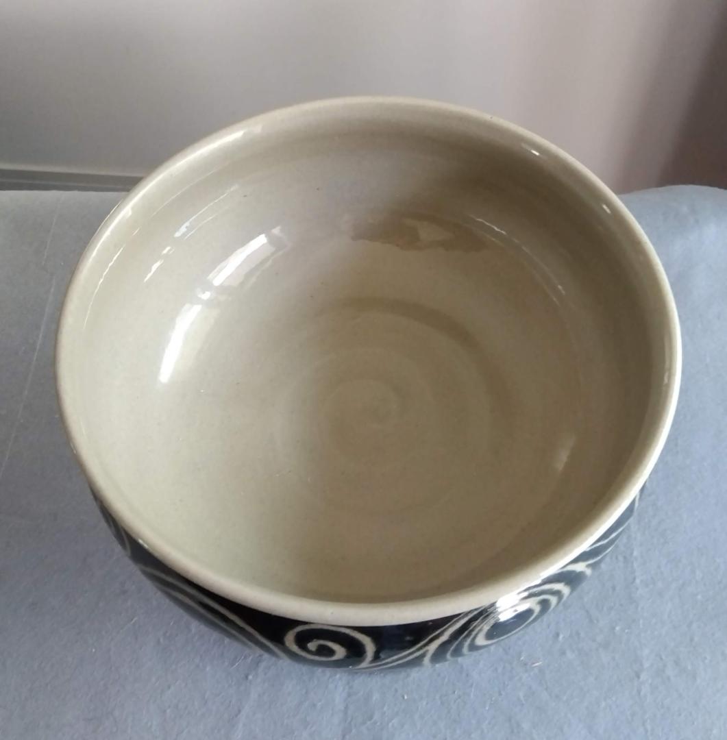 越前焼　あかね陶房　山路茜　藍化粧のポップモダニズムな斬新デザイン巨大コンポート