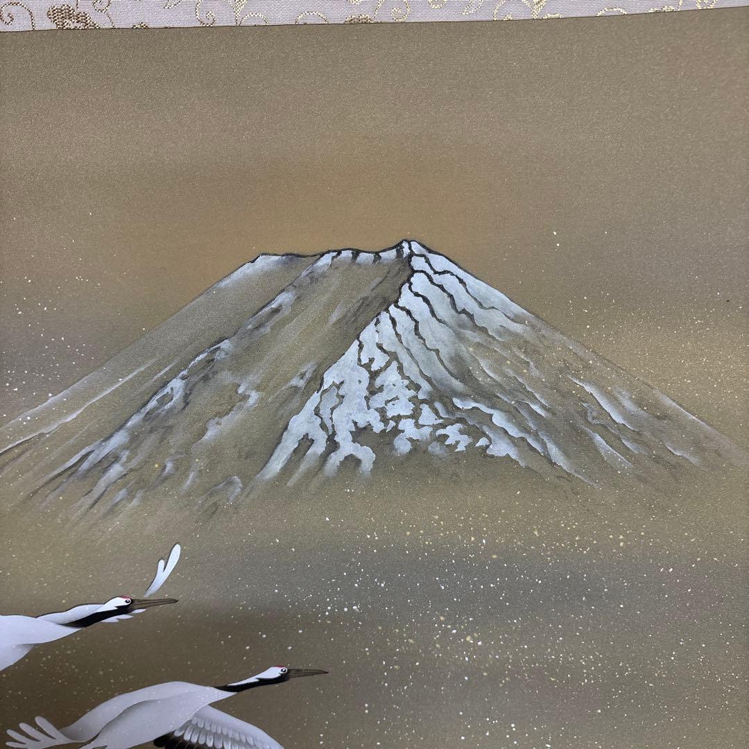 富士双鶴図　掛け軸