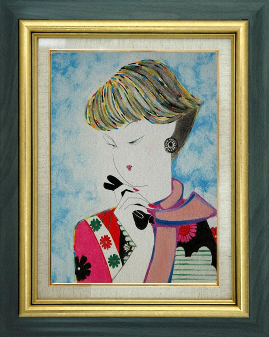 油絵 菅家令子 絵 絵画 インテリア 額付(銀) F3-010311 人物 女性