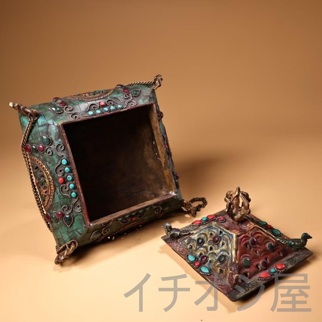 中国古美術 旧藏 西藏 仏教 銅製 吊香炉 彩绘描金 宝石嵌 藏伝工芸 古銅器