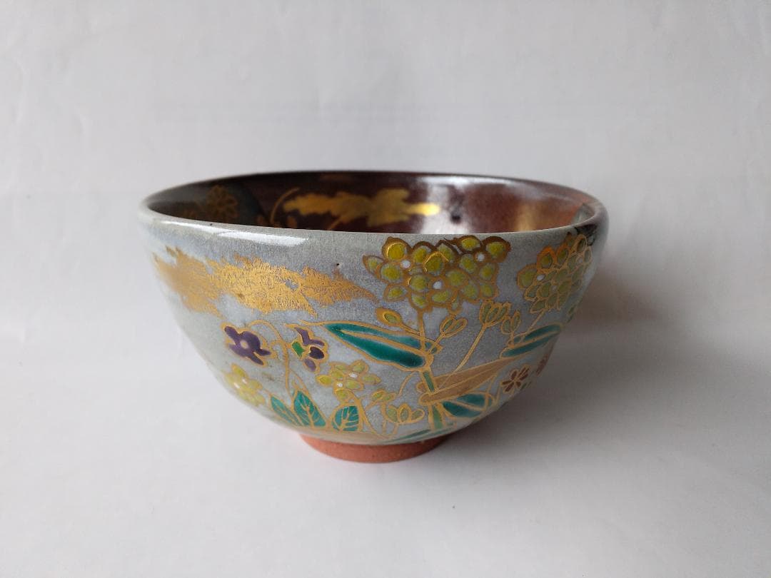 京焼 宮川香せつ 造 春の野 茶碗 共箱 金彩 茶道具 茶器 抹茶碗 新品 です