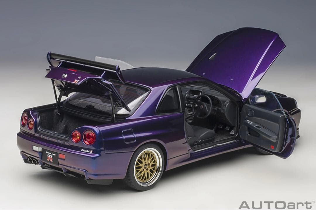 オートアート 1/18 GT-R R34 ミッドナイトパープル BBS LM