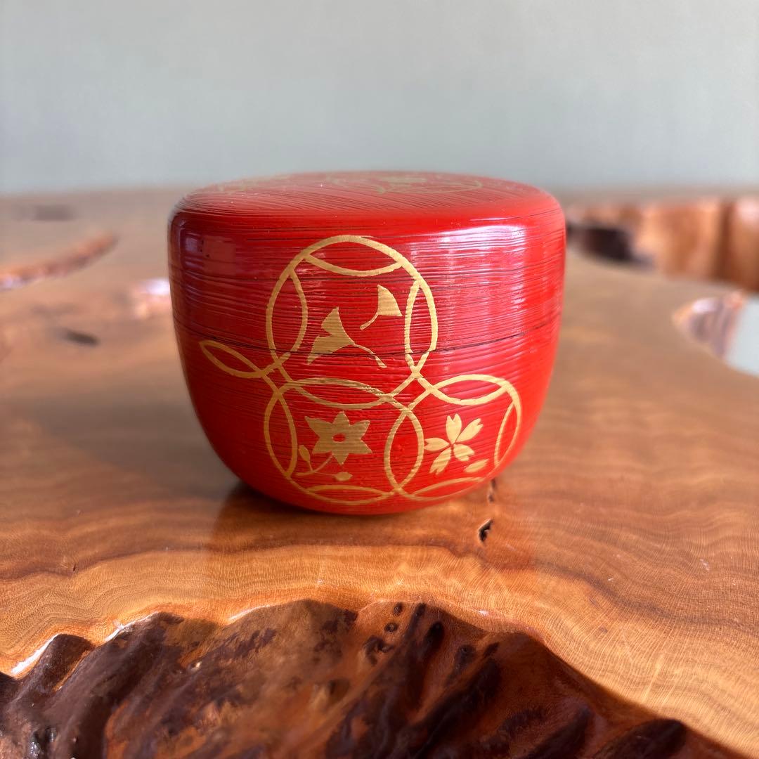 七宝蒔絵 朱刷毛目平棗 塗師 陽高 蒔絵 茶道具 共箱