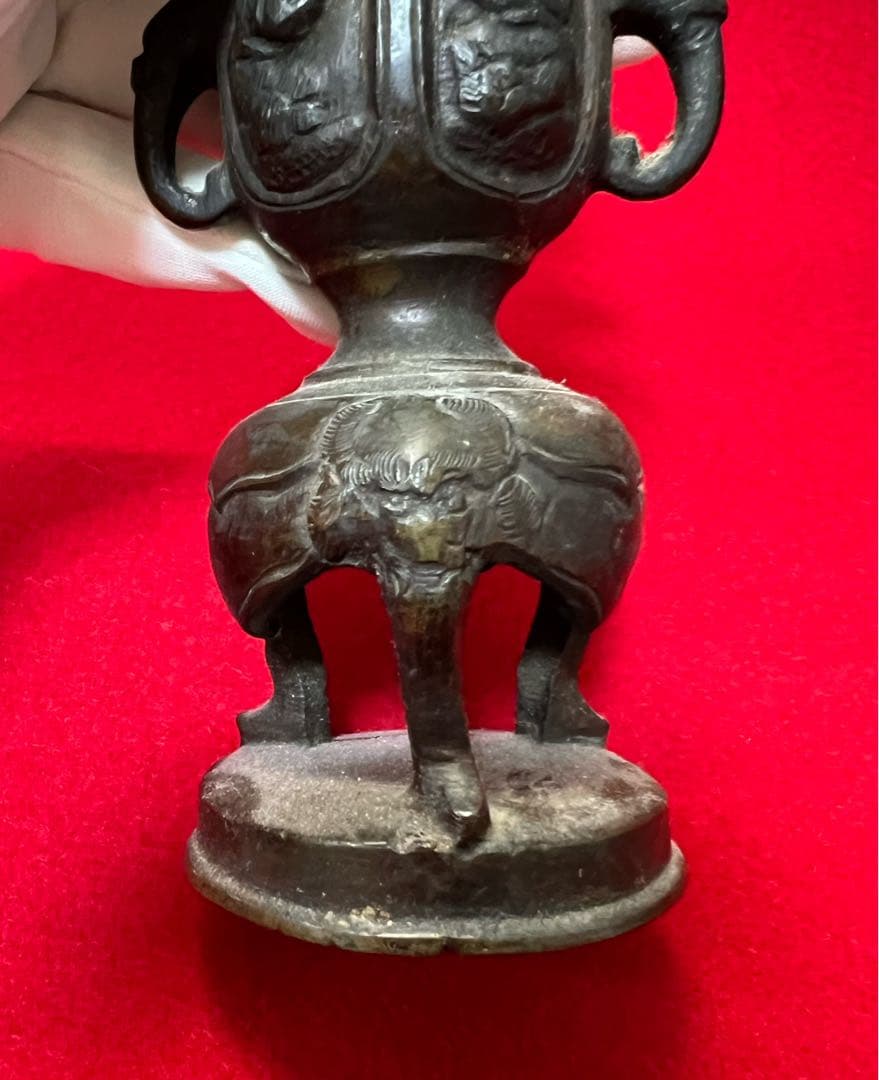 古道具 古銅 三足 獸足獸耳 燭台 燈台 アンティーク　仏具