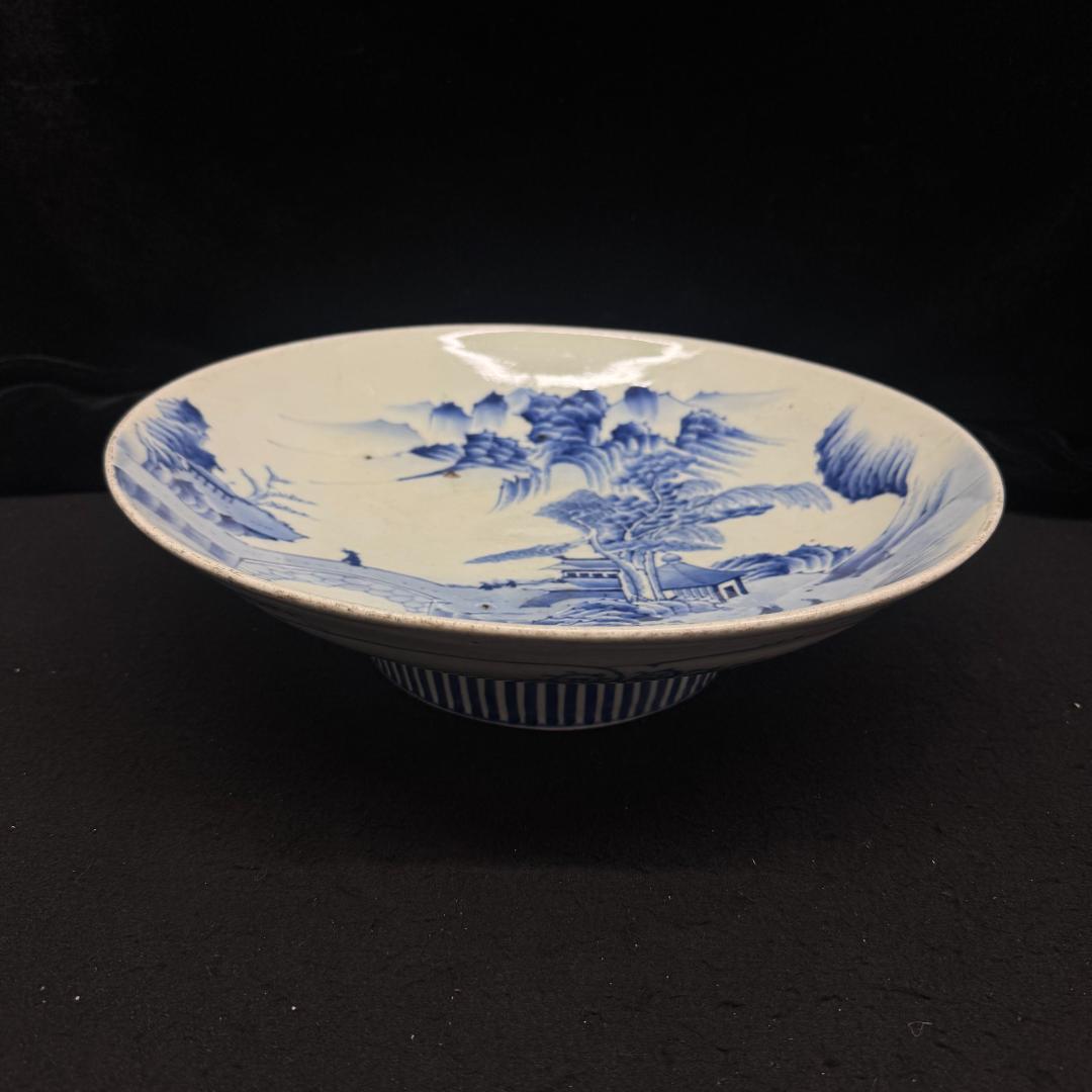 古伊万里　山水楼　大皿　染付　飾り皿　在銘　時代物33cm
