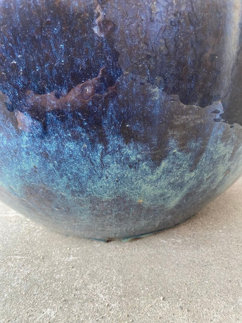 火鉢　陶器　海鼠釉　アンティーク　骨董　金魚鉢　特大　睡蓮鉢　メダカ　鉢カバー