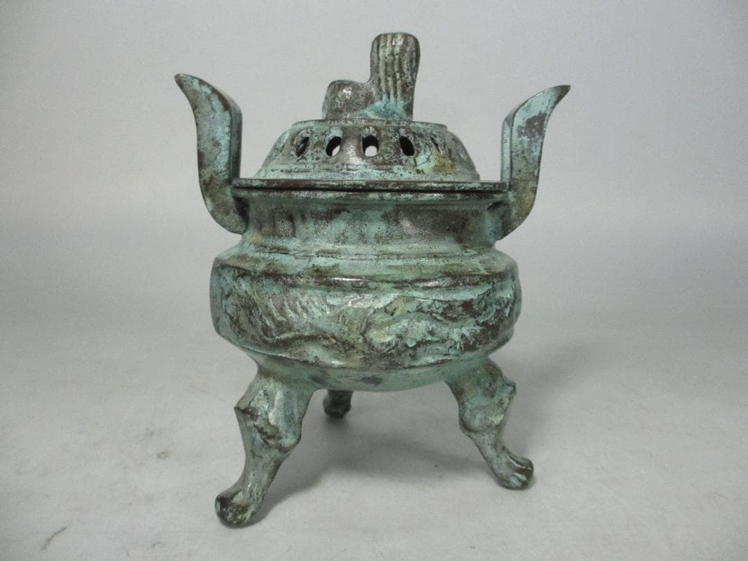 香炉　銅製　厚手　重量 約1050g　香道具　仏教美術　中国美術