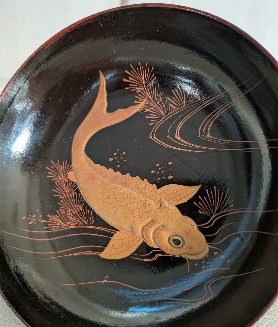 大正時代　魚　蒔絵　小皿　5枚　木製漆器