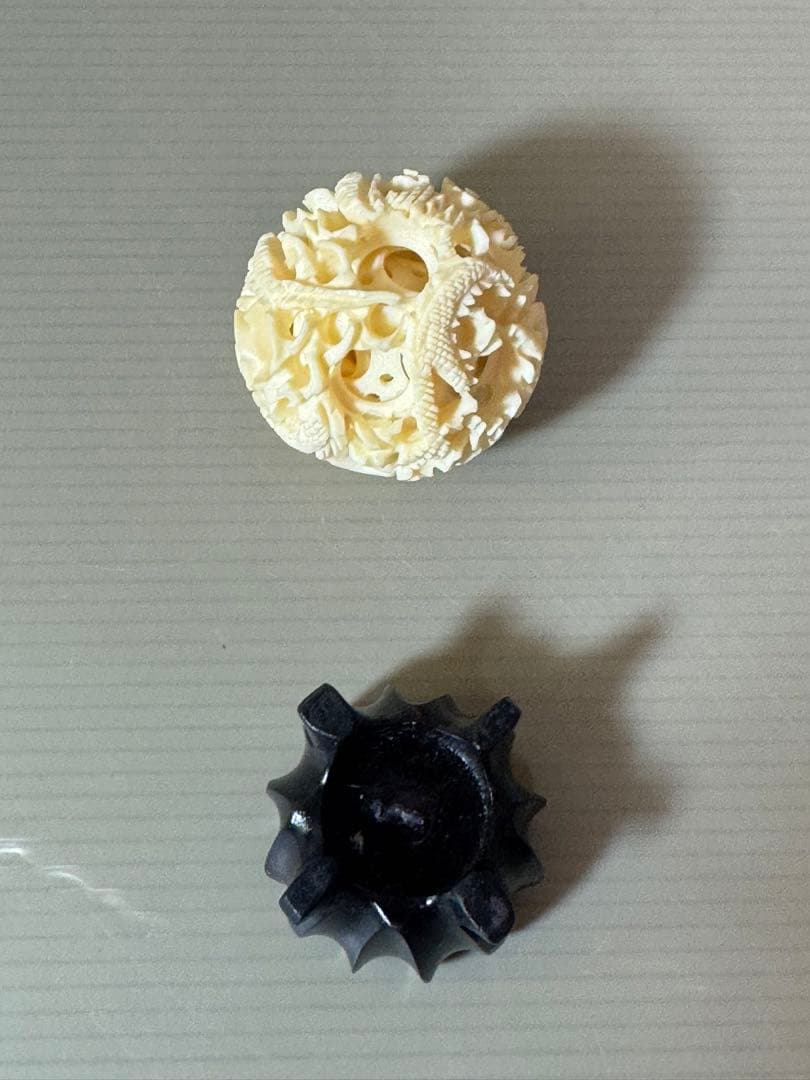 2734 中国美術 天球 多層球　台座付　龍文　置物 精密彫刻 工芸品