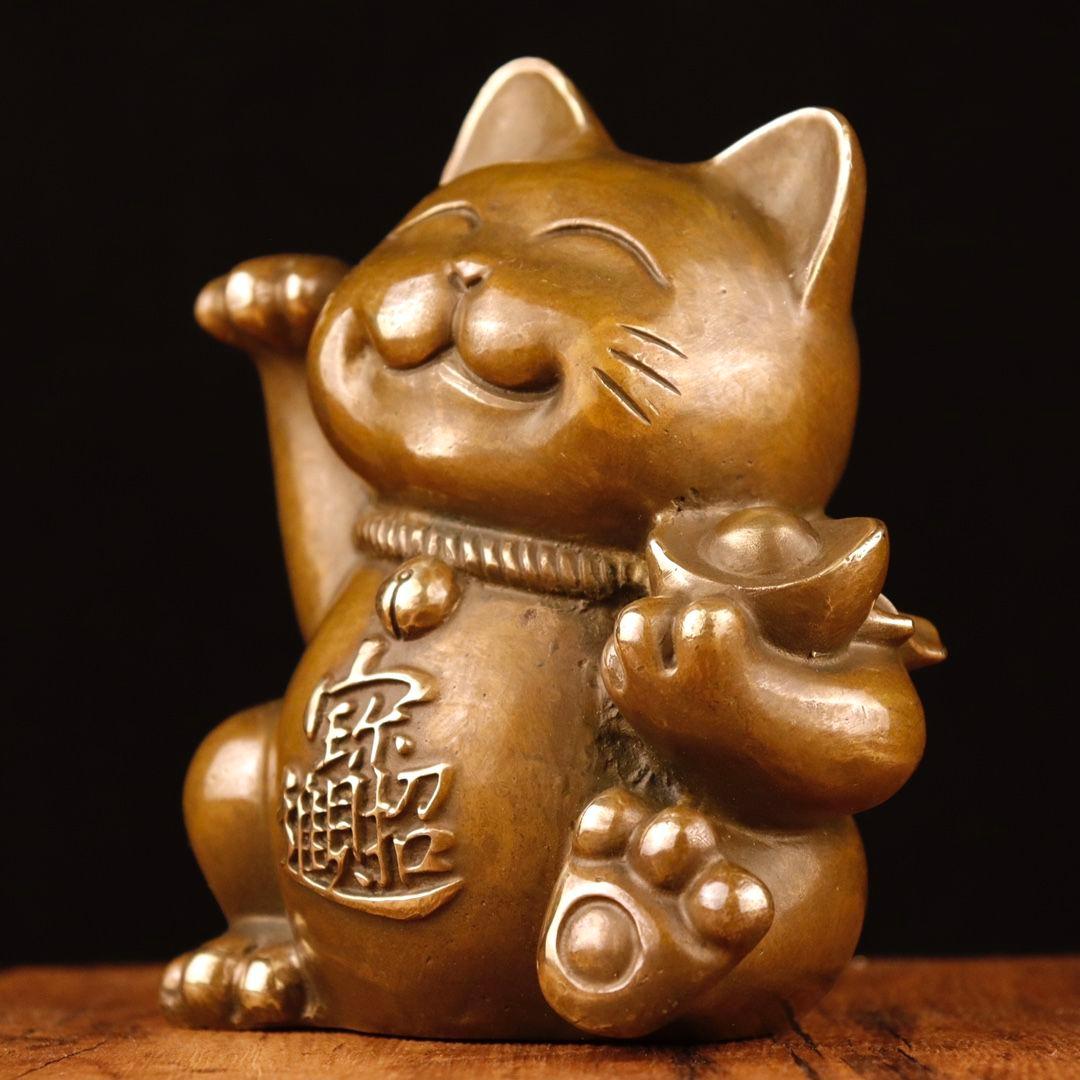 銅制 招財猫 招財進宝 茶台茶寵 自宅 オフィスカウンター 装飾品 工芸品 置物