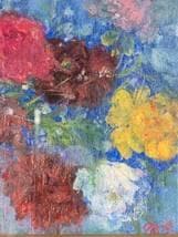 【真作】絵画　油彩0号　華やぎのブーケ　印象派風　花の静物画　X168