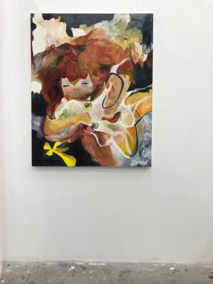 【F30号】タコを捕まえる 油絵 原画 oil painting 抽象画 たこ