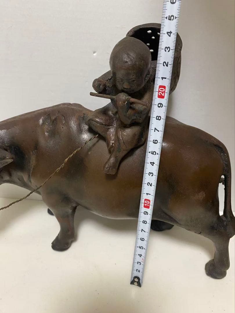 鉄製 牛笛吹童子騎牛帰家 置物 時代品