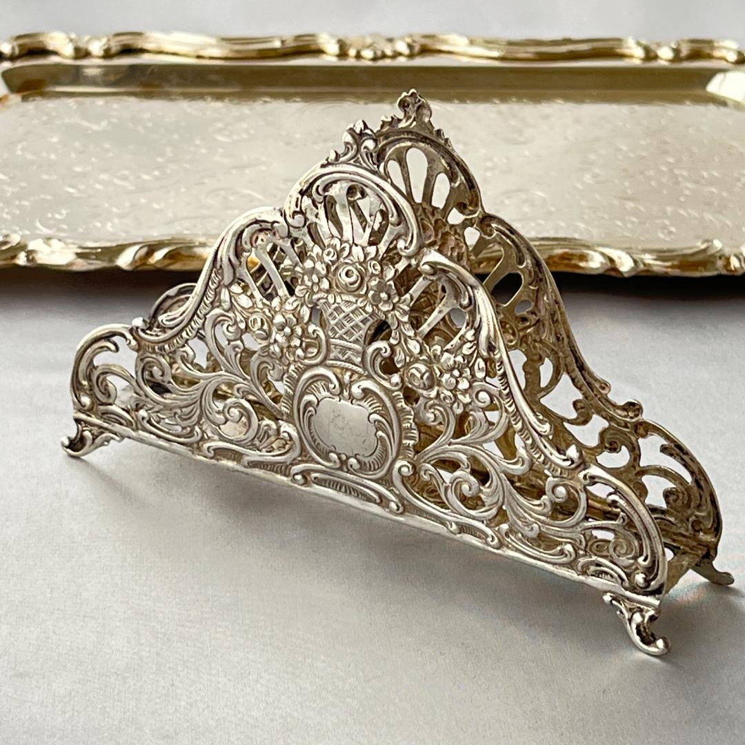 【ドイツ】 薔薇のナプキンホルダー / レターラック【純銀】12.5cm