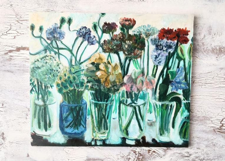 38×46㎝「窓辺の花瓶」油彩・原画・F8