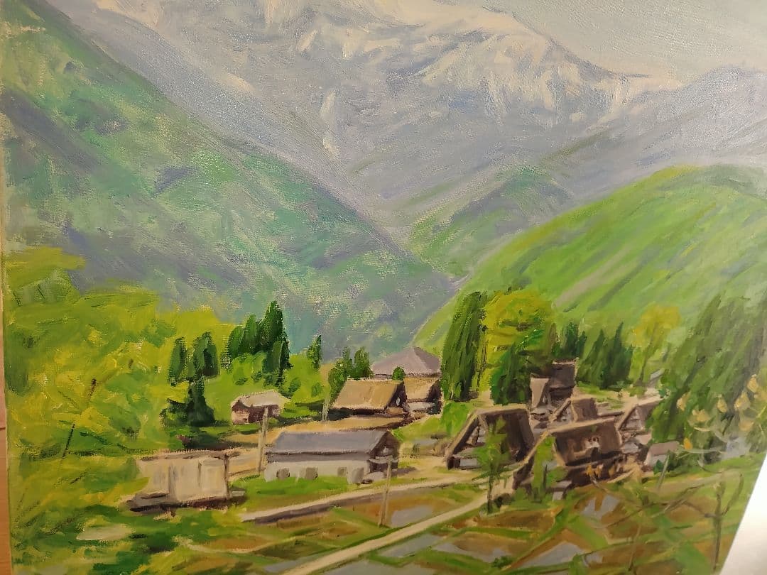油彩画 ✨合掌作り✨山村風景 F10サイズ