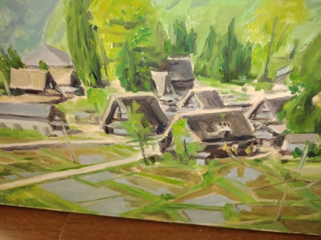 油彩画 ✨合掌作り✨山村風景 F10サイズ