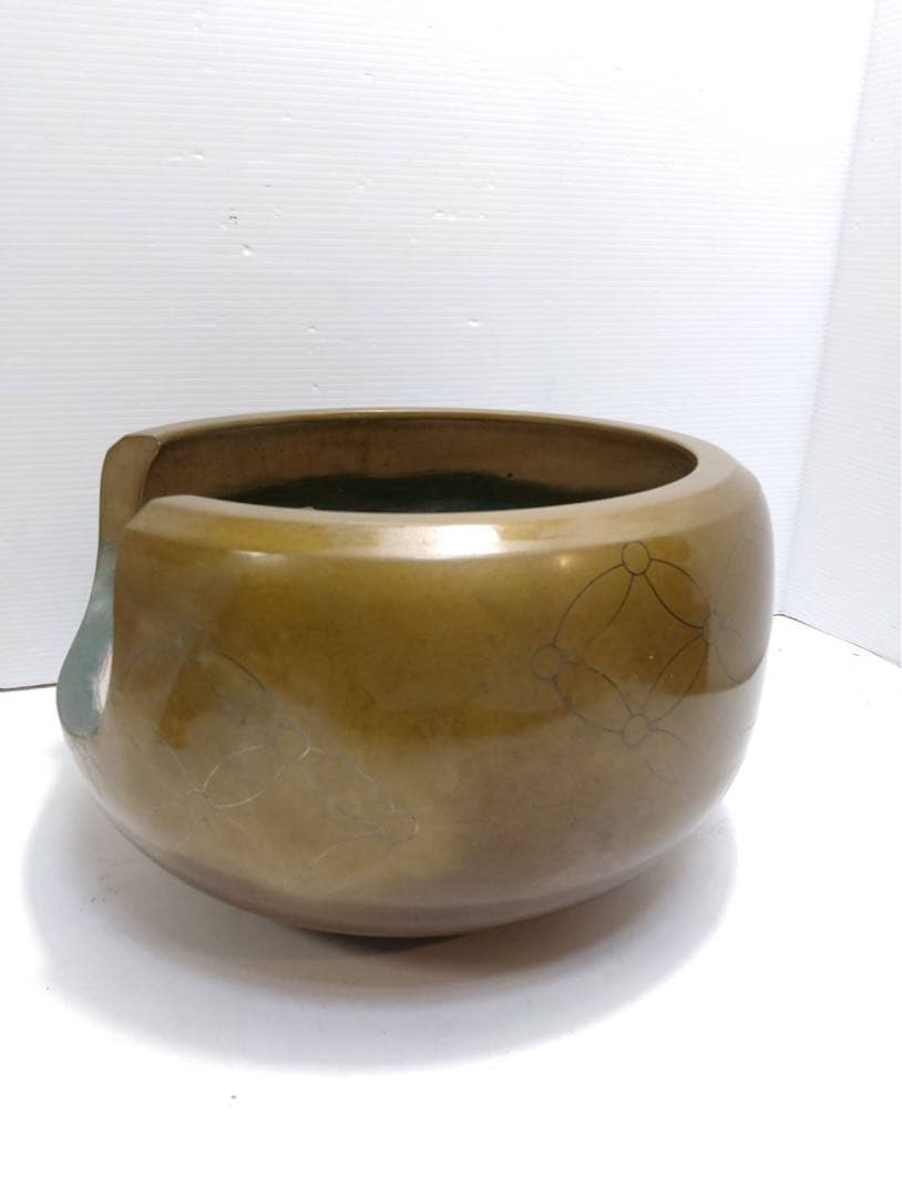 G2306​【極美品】茶道具 唐銅風炉 七宝地紋 釜師 大西宗扇　共箱 炭付