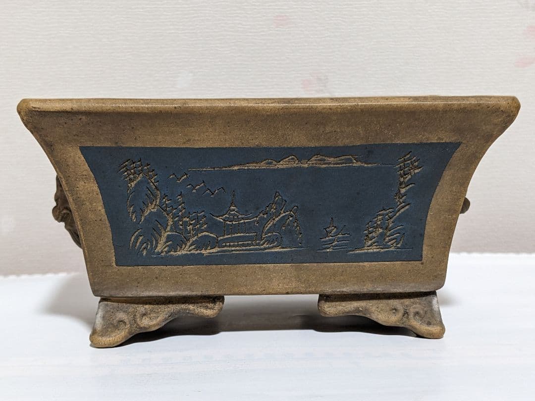 ♦中国 長方形 神獣飾り盆栽鉢 小品盆栽鉢 古玩古美術品 コレクション 骨董品