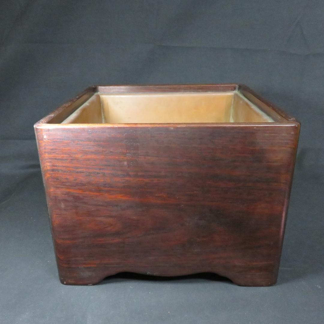 角火鉢 紫檀製 木製 瓢箪取っ手 内銅 囲炉裏 手あぶり A