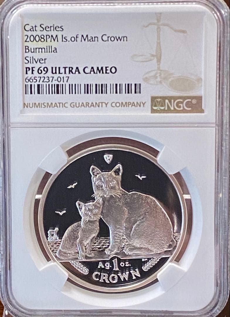 セール! ☆最高鑑定・人気のマン島キャット☆2008年 バーミラ クラウン 銀貨