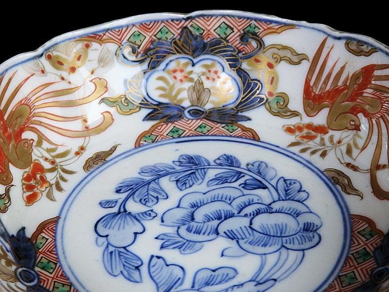 古伊万里　色絵　鳳凰に牡丹の図　膾皿　５客　C380AS-CZf