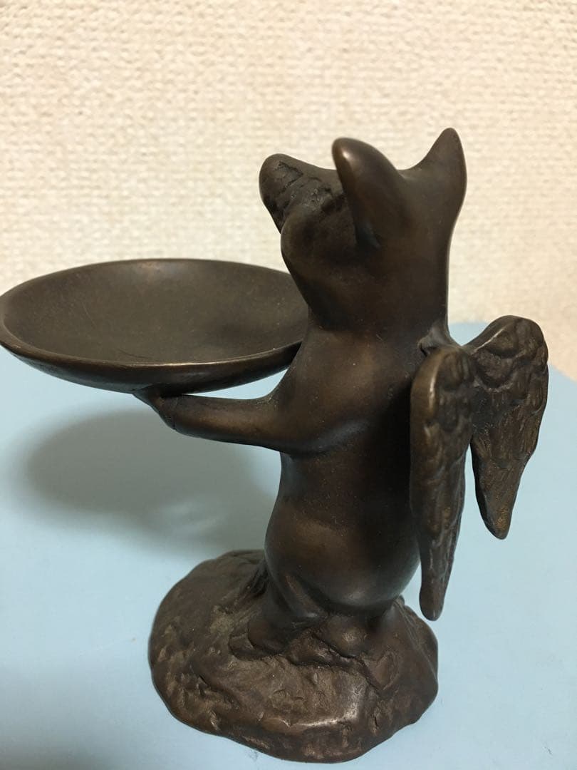 真鍮製？金属製天使のこぶたアクセサリー台　エンジェルピッグ小物入れジュエルケース