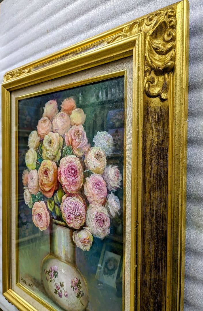 画家haru☆油彩画p8号☆薔薇☆真作☆原画★一点物★静物画★