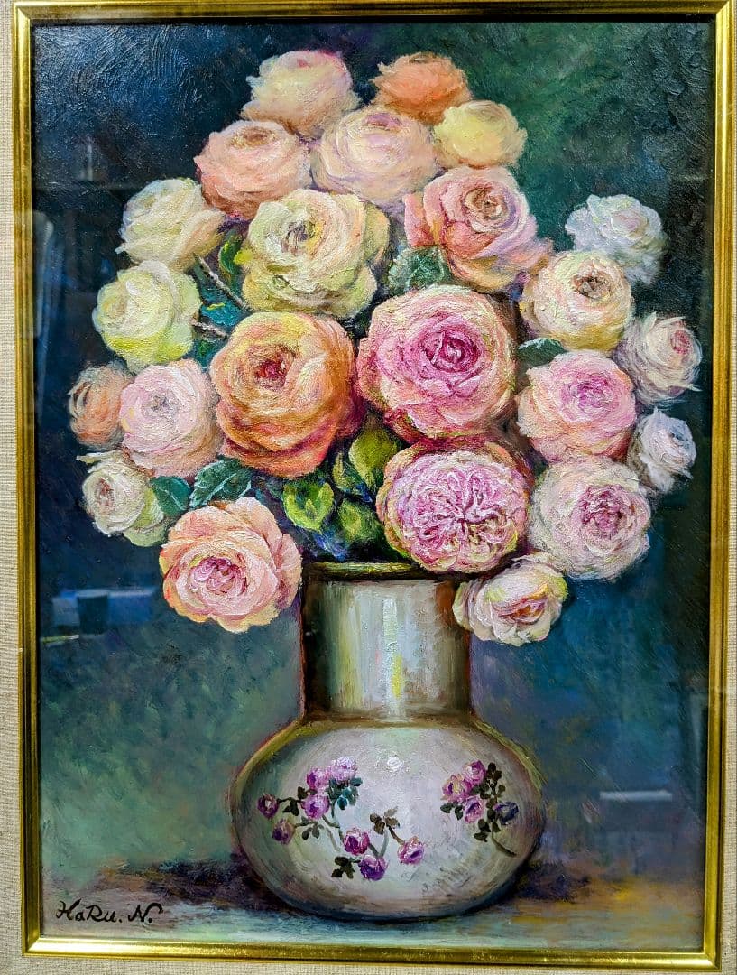 画家haru☆油彩画p8号☆薔薇☆真作☆原画★一点物★静物画★