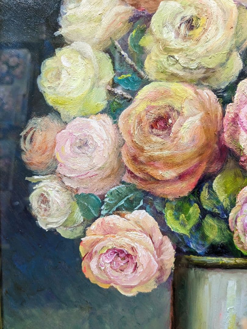 画家haru☆油彩画p8号☆薔薇☆真作☆原画★一点物★静物画★