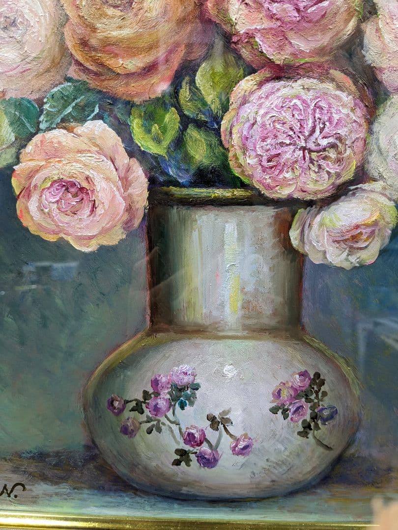 画家haru☆油彩画p8号☆薔薇☆真作☆原画★一点物★静物画★