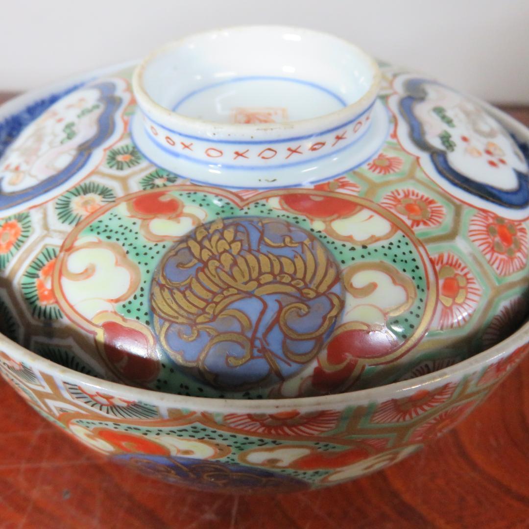 蓋物 ペア 色絵付 錦蒸し茶碗 金彩 古伊万里 蔵出し 初荷