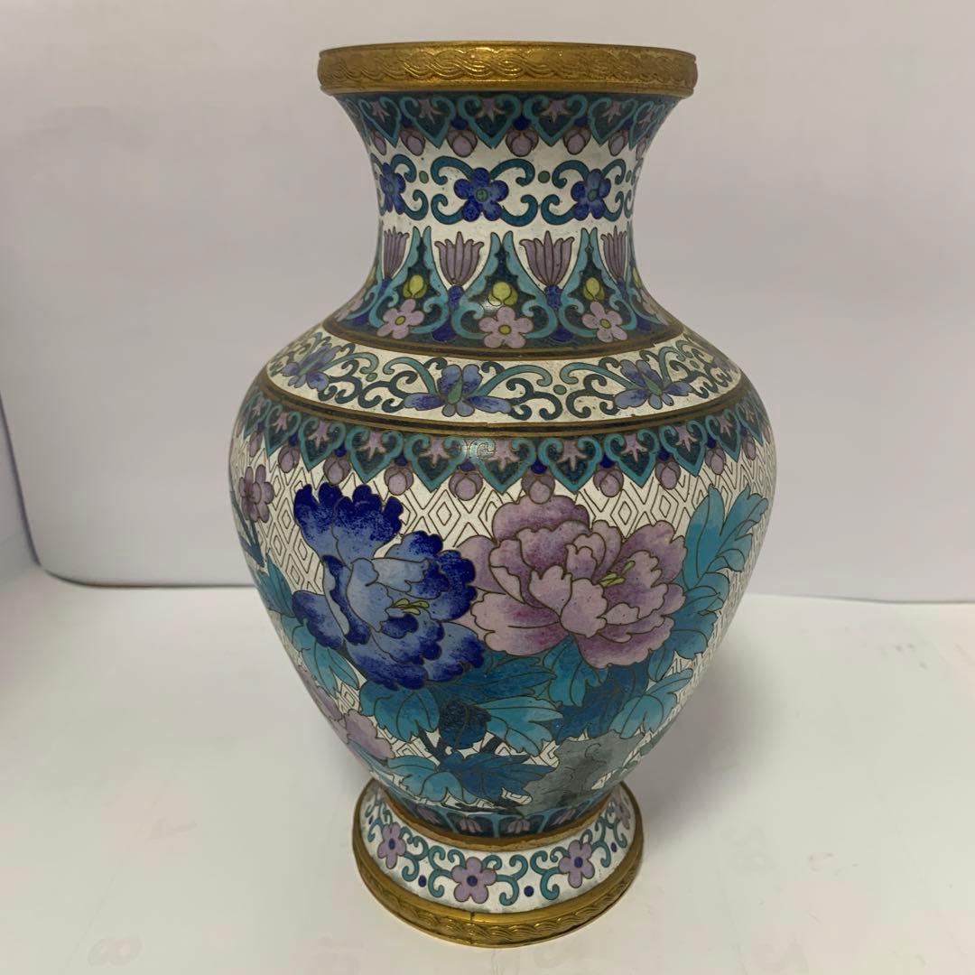 中国美術　景泰藍　七宝焼　花鳥纹　花瓶　送料込み
