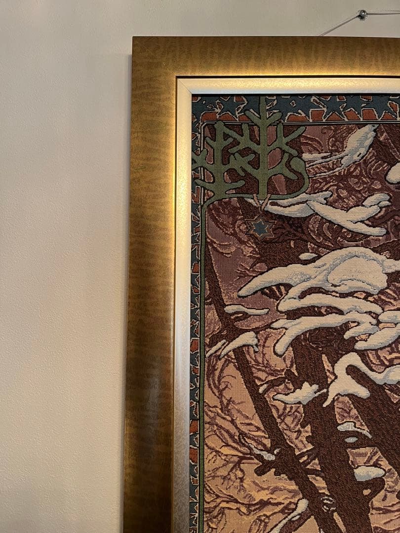 大判 　Alphonse Mucha ガラス絵の冬 - 四季 絨毯 額入アート