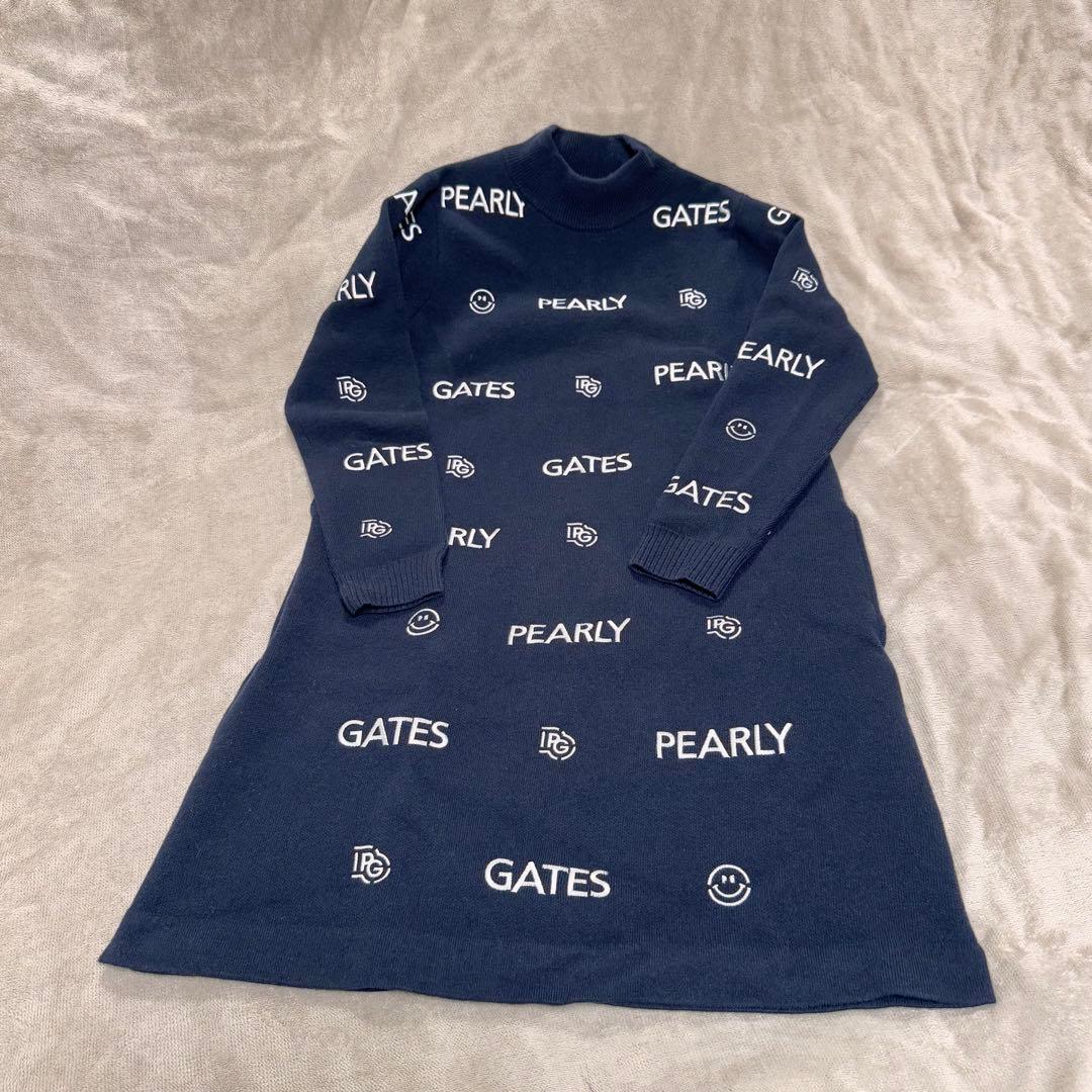 パーリーゲイツ モックネック ニットワンピース 刺繍 ネイビー 0 レディース