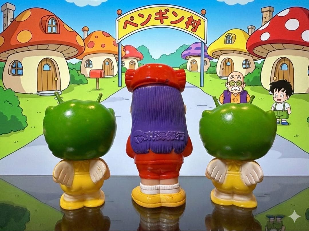 当時　アラレちゃん 貯金箱 ＆ ガッちゃん ソフビ 2体セット ポピー 東海銀行