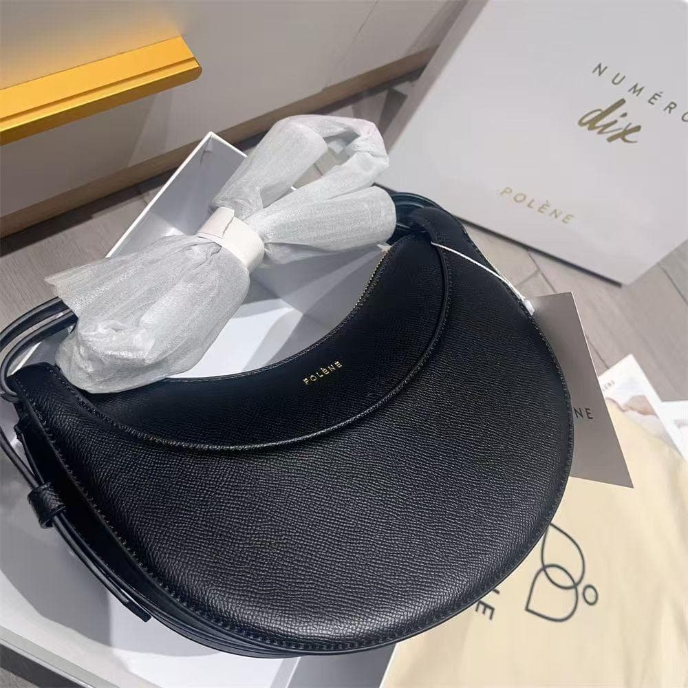 POLÈNE ブラック レザー ショルダーバッグ