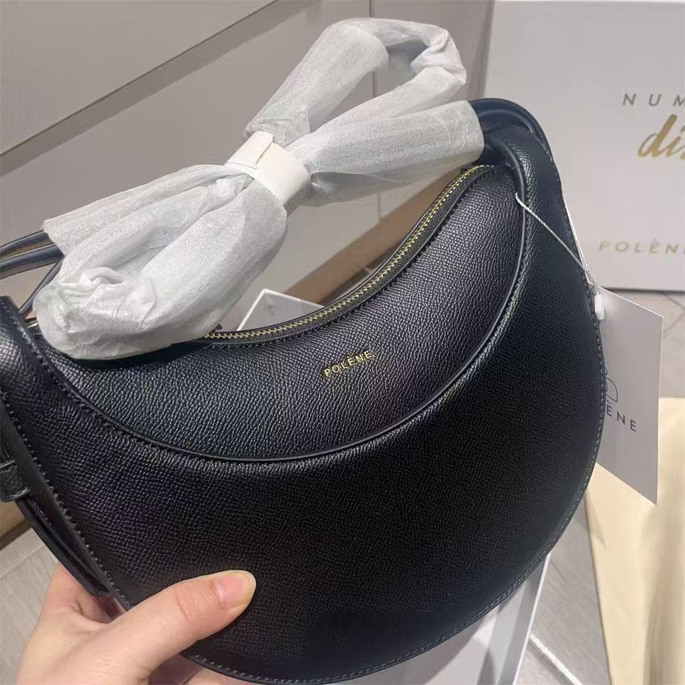 POLÈNE ブラック レザー ショルダーバッグ