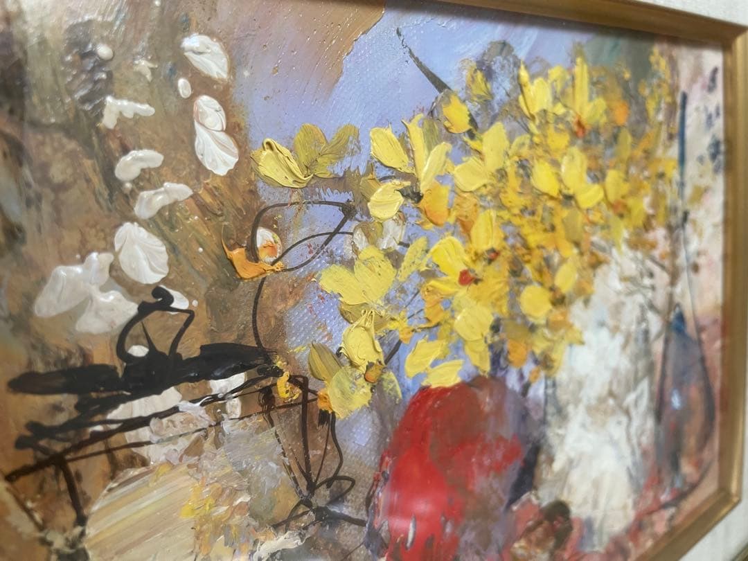 新品同様 池田秀郎 油彩原画 直筆サイン 豪華額装 SM 花 箱入り