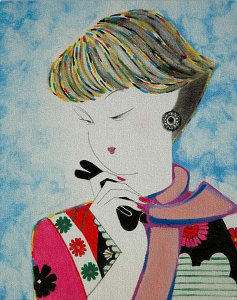 油絵 菅家令子 絵 絵画 インテリア 額付(青緑＋銀) F3-010311 女性